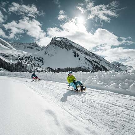 Zwei Rodler auf Rodelbahn in Hintertux